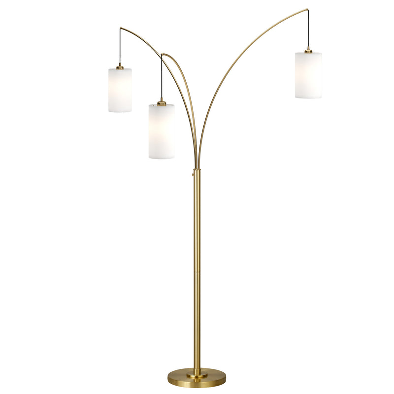 Home Outfitters 83" Brass Three Light Tree Floor Lamp With White Frosted Glass Drum Shade