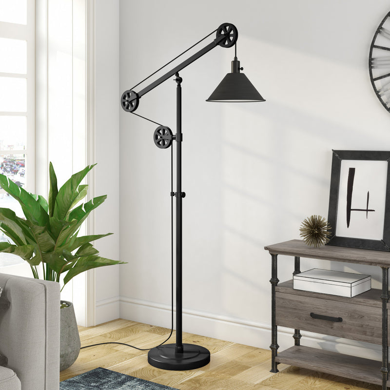 Home Outfitters 70" Black Reading Floor Lamp With Black Cone Shade