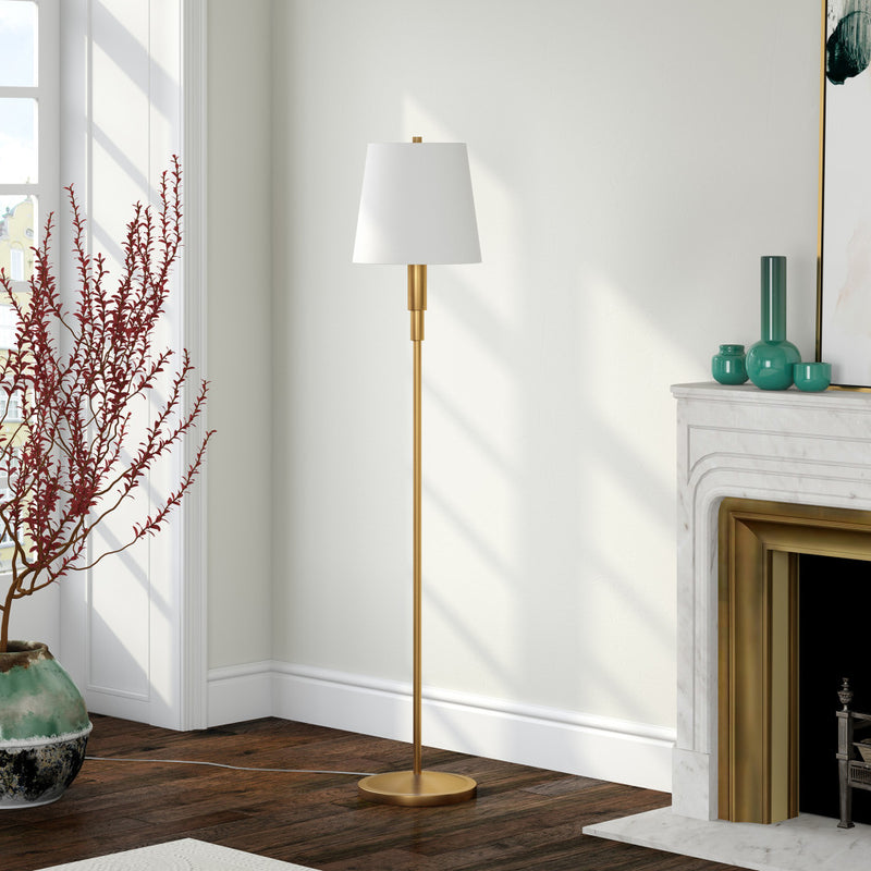 Home Outfitters 60" Brass Traditional Shaped Floor Lamp With White Frosted Glass Drum Shade