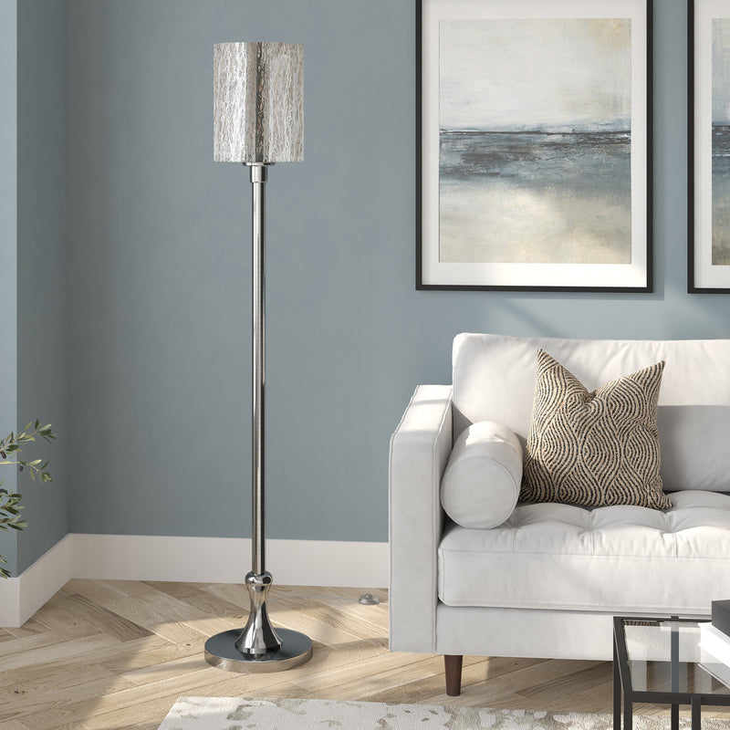 Home Outfitters 68" Nickel Torchiere Floor Lamp With Silver Transparent Glass Drum Shade