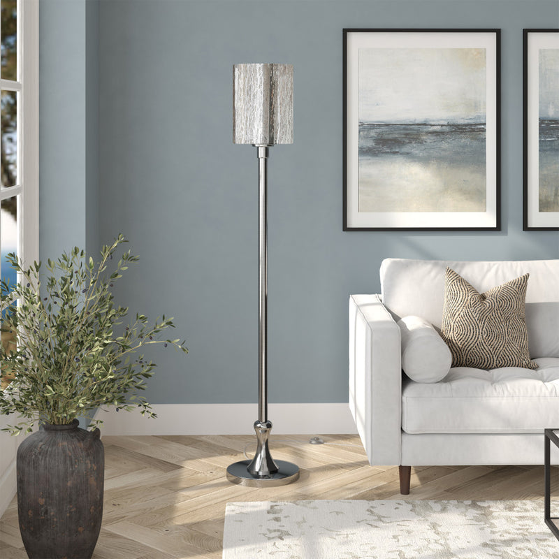 Home Outfitters 68" Nickel Torchiere Floor Lamp With Silver Transparent Glass Drum Shade