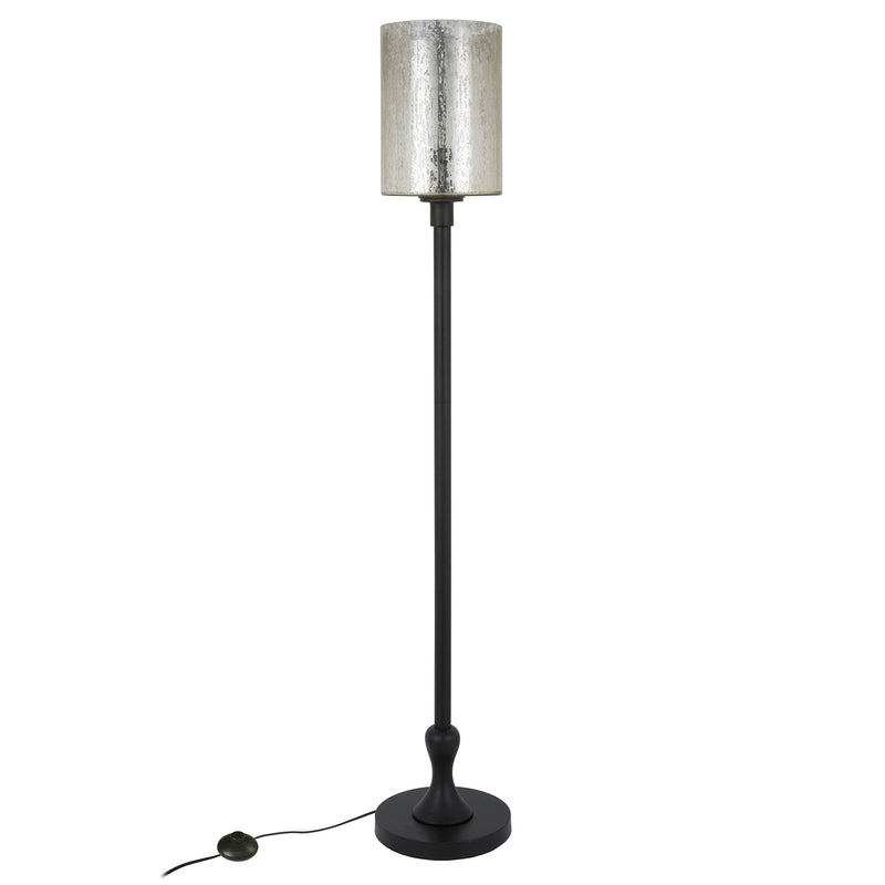 Home Outfitters 68" Black Torchiere Floor Lamp With Clear Transparent Glass Drum Shade