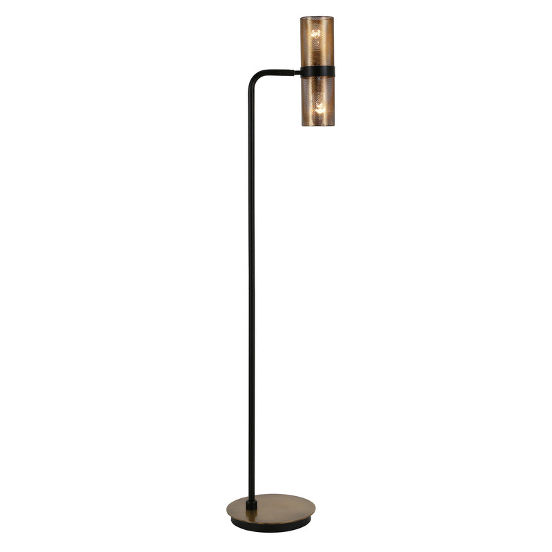 Home Outfitters 62" Black Reading Floor Lamp With Brass Drum Shade