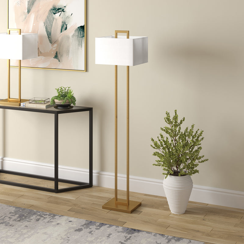 Home Outfitters 68" Brass Traditional Shaped Floor Lamp With White Frosted Glass Rectangular Shade