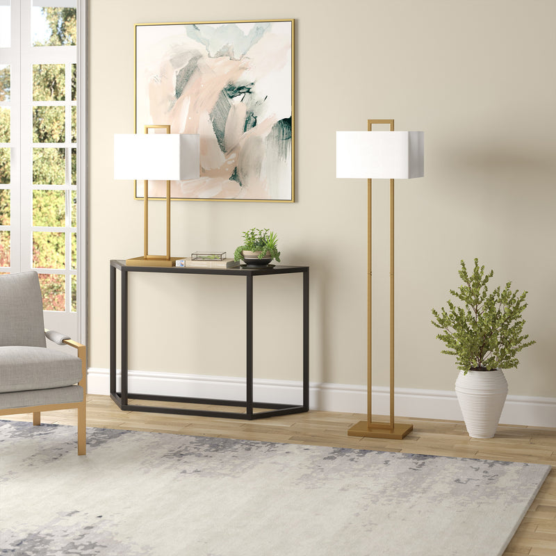 Home Outfitters 68" Brass Traditional Shaped Floor Lamp With White Frosted Glass Rectangular Shade