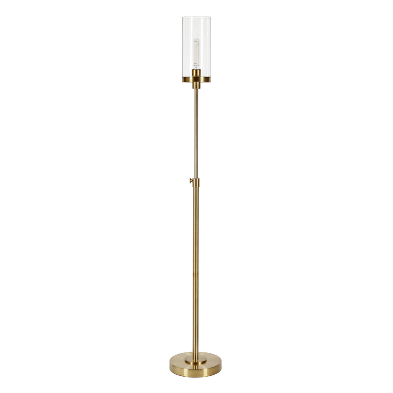 Home Outfitters 66" Brass Torchiere Floor Lamp With Clear Transparent Glass Drum Shade