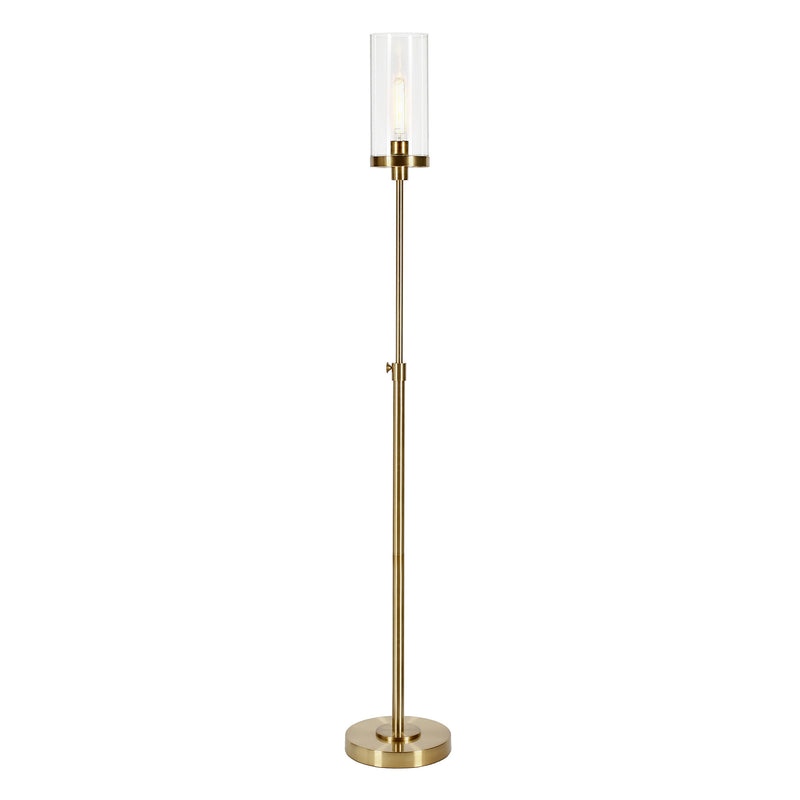 Home Outfitters 66" Brass Torchiere Floor Lamp With Clear Transparent Glass Drum Shade