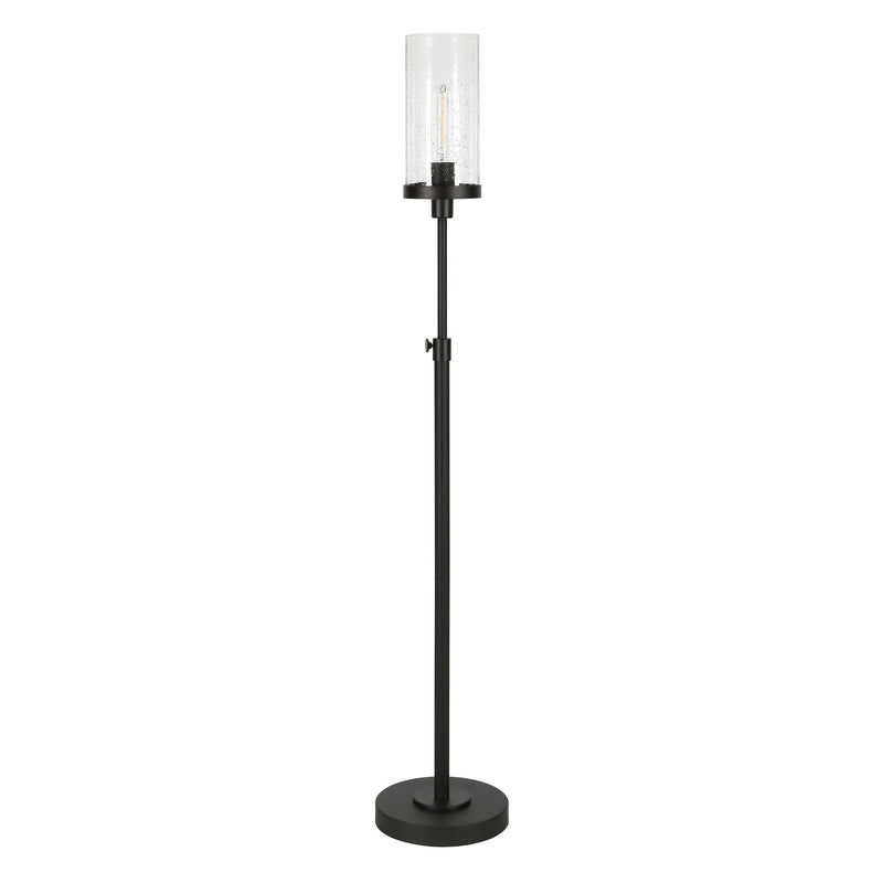 Home Outfitters 66" Black Torchiere Floor Lamp With Clear Seeded Glass Drum Shade