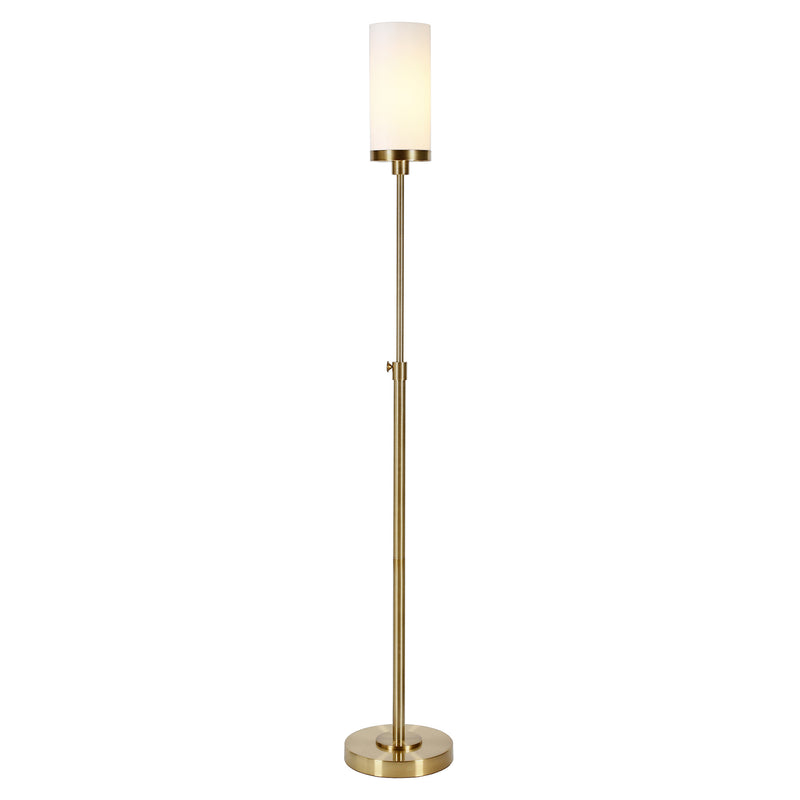 Home Outfitters 66" Brass Torchiere Floor Lamp With White Frosted Glass Drum Shade