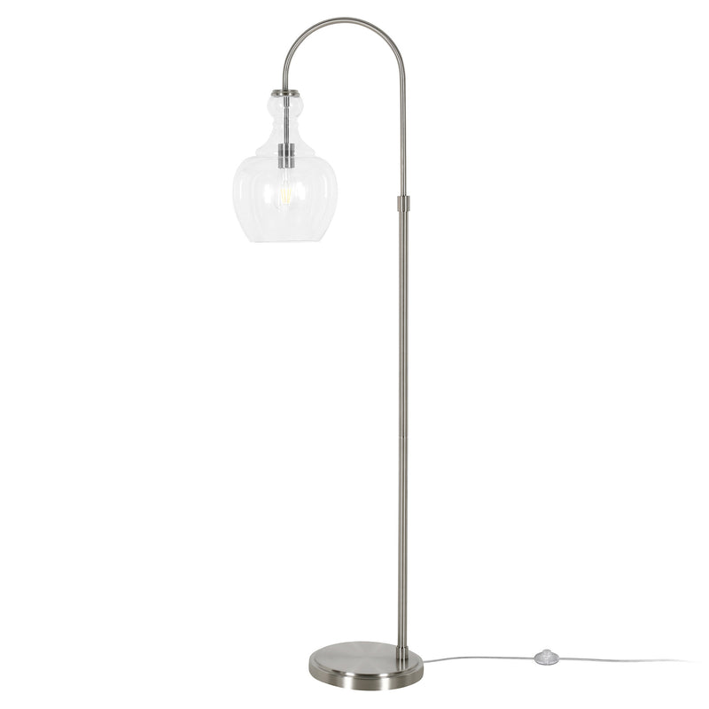 Home Outfitters 70" Nickel Arched Floor Lamp With Clear Transparent Glass Dome Shade