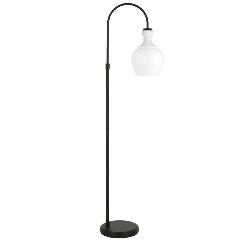 Home Outfitters 70" Black Arched Floor Lamp With White Frosted Glass Dome Shade