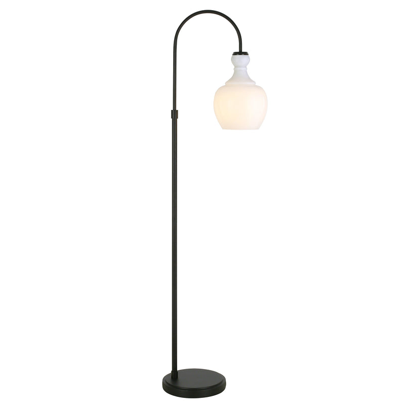 Home Outfitters 70" Black Arched Floor Lamp With White Frosted Glass Dome Shade