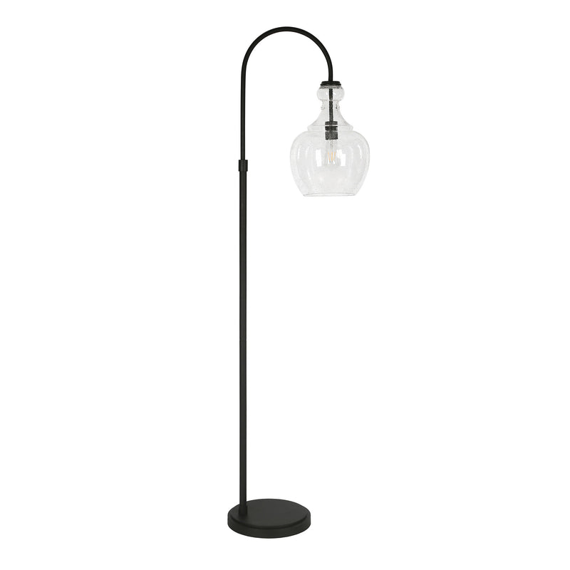 Home Outfitters 70" Black Arched Floor Lamp With Clear Seeded Glass Dome Shade