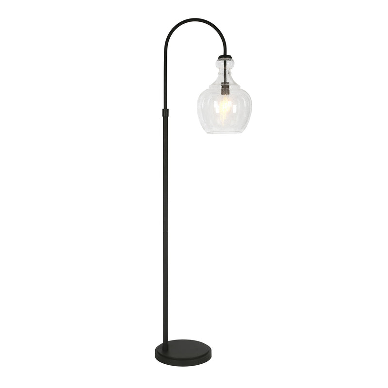 Home Outfitters 70" Black Arched Floor Lamp With Clear Seeded Glass Dome Shade