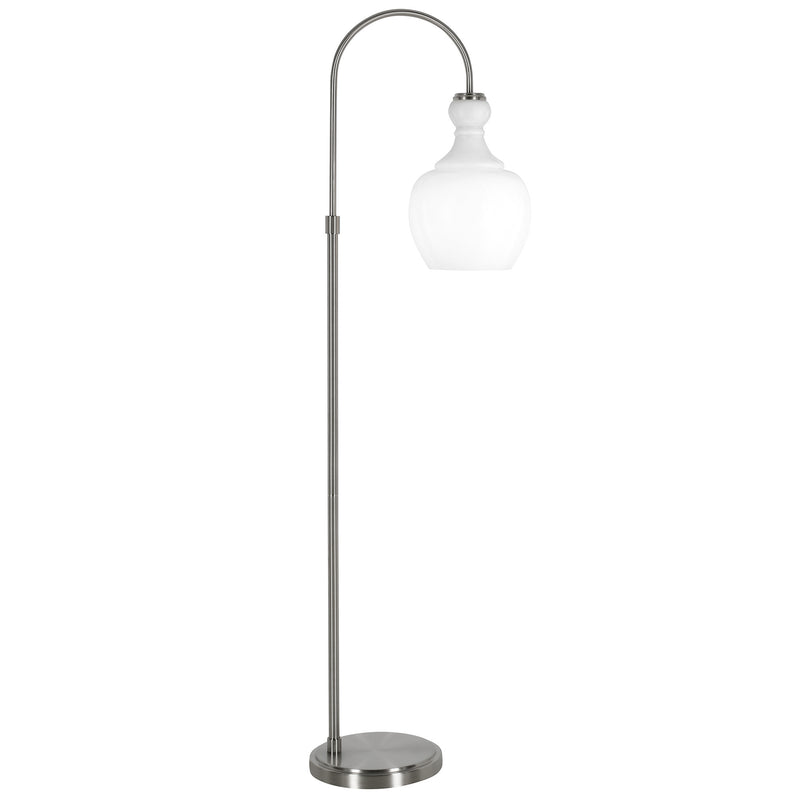 Home Outfitters 70" Nickel Arched Floor Lamp With White Frosted Glass Dome Shade