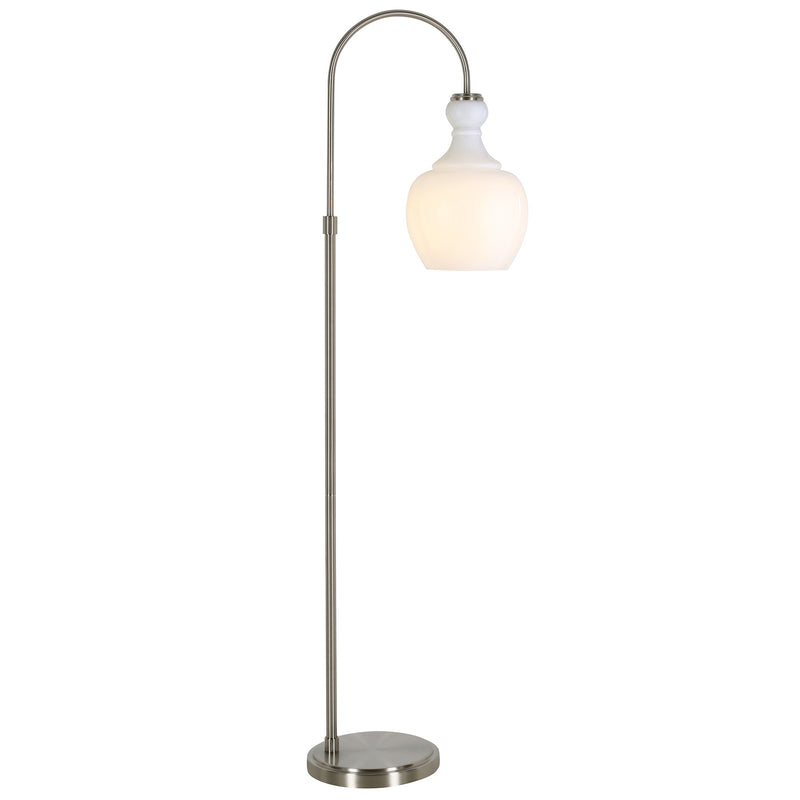 Home Outfitters 70" Nickel Arched Floor Lamp With White Frosted Glass Dome Shade