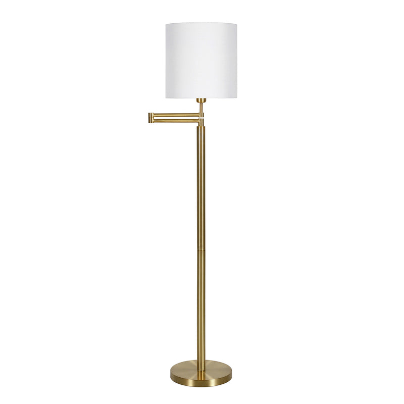 Home Outfitters 62" Brass Swing Arm Floor Lamp With White Frosted Glass Drum Shade