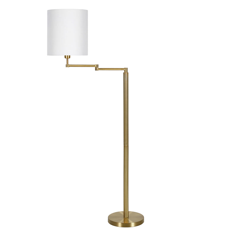 Home Outfitters 62" Brass Swing Arm Floor Lamp With White Frosted Glass Drum Shade