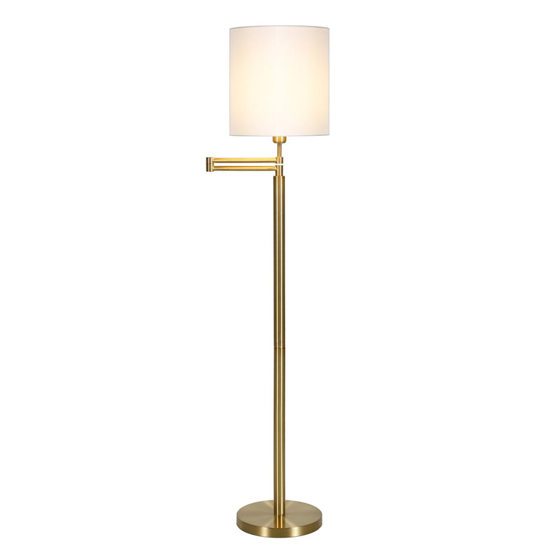 Home Outfitters 62" Brass Swing Arm Floor Lamp With White Frosted Glass Drum Shade