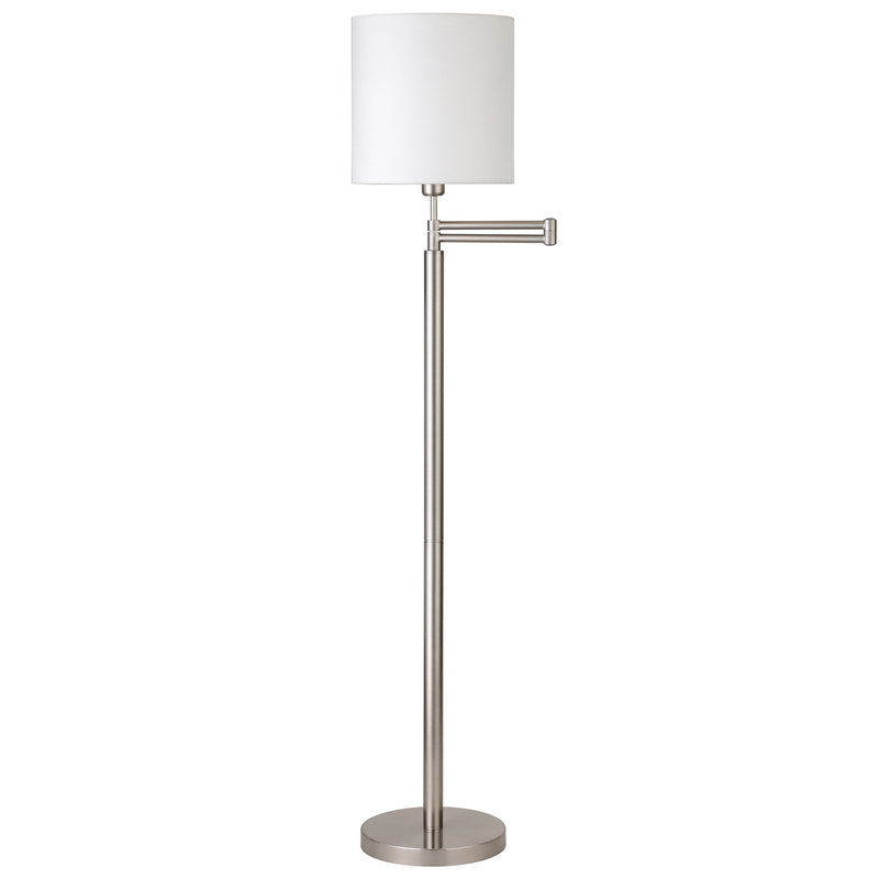 Home Outfitters 62" Nickel Swing Arm Floor Lamp With White Frosted Glass Drum Shade