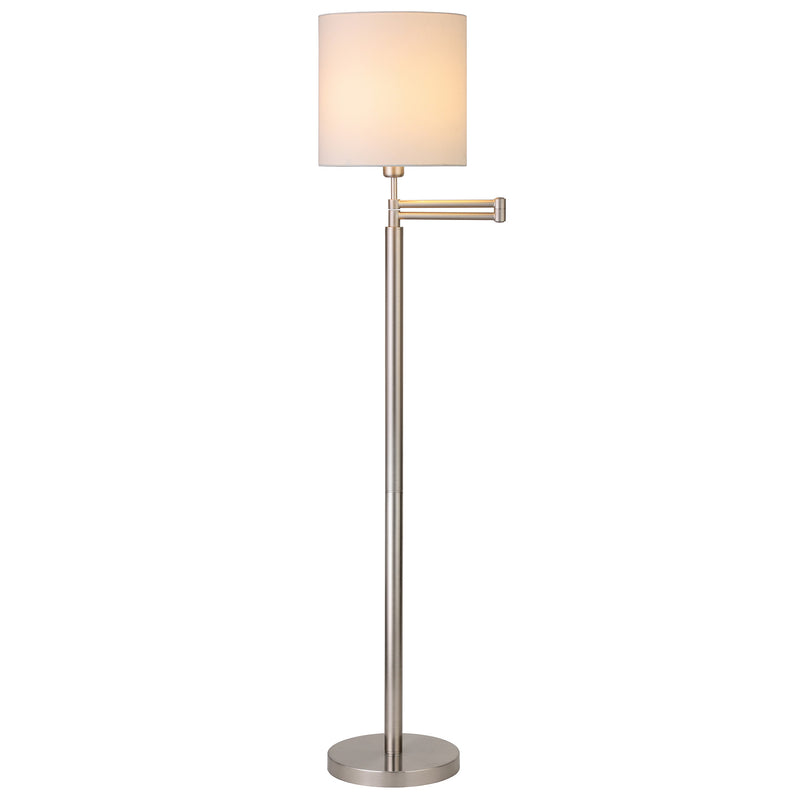 Home Outfitters 62" Nickel Swing Arm Floor Lamp With White Frosted Glass Drum Shade