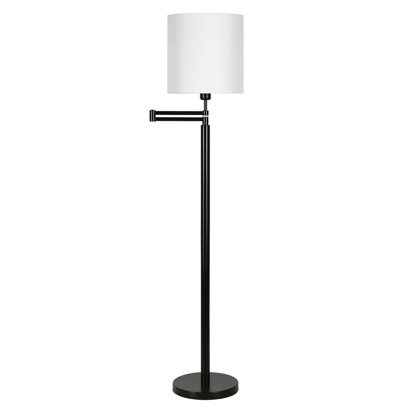 Home Outfitters 62" Black Swing Arm Floor Lamp With White Frosted Glass Drum Shade