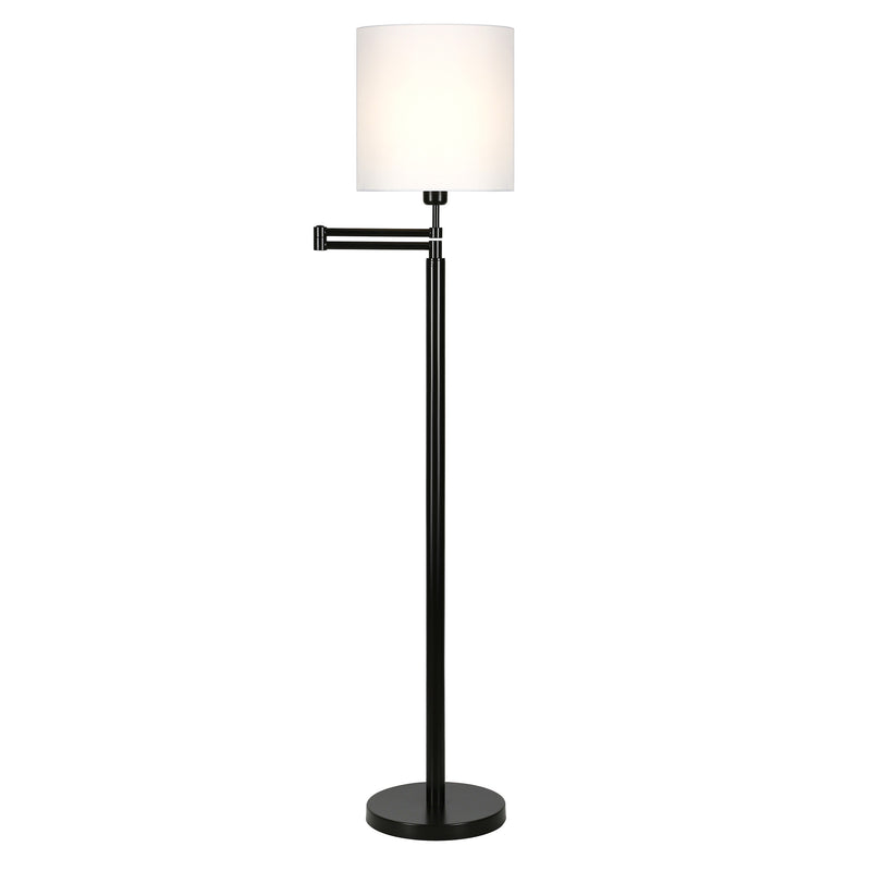 Home Outfitters 62" Black Swing Arm Floor Lamp With White Frosted Glass Drum Shade