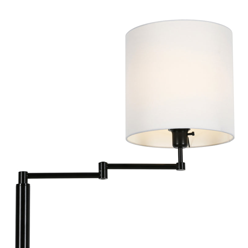 Home Outfitters 62" Black Swing Arm Floor Lamp With White Frosted Glass Drum Shade