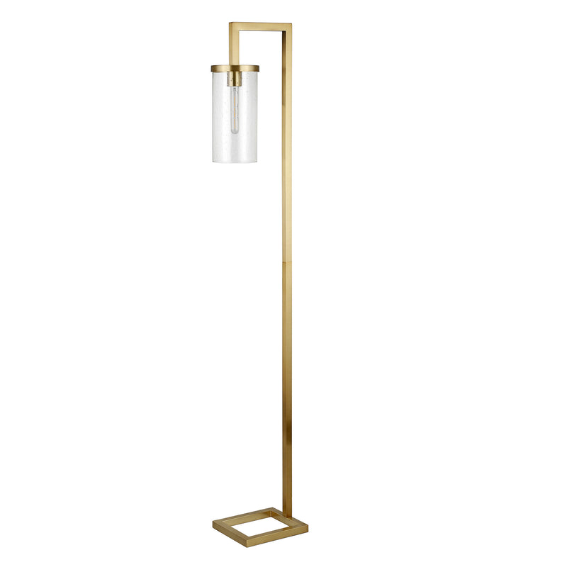 Home Outfitters 67" Brass Reading Floor Lamp With Clear Seeded Glass Drum Shade