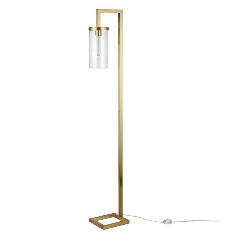 Home Outfitters 67" Brass Reading Floor Lamp With Clear Seeded Glass Drum Shade