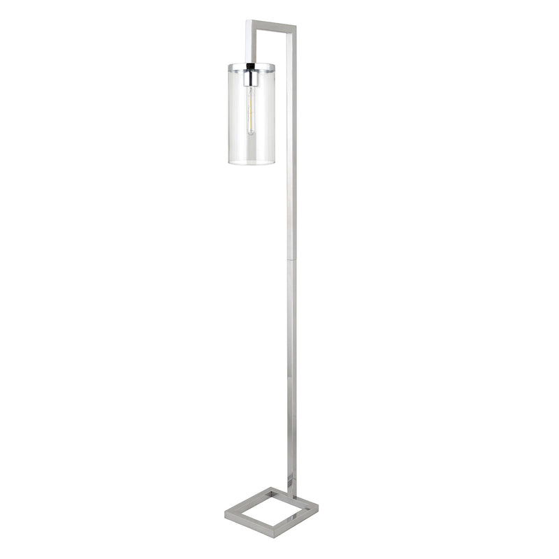 Home Outfitters 67" Nickel Reading Floor Lamp With Clear Transparent Glass Drum Shade