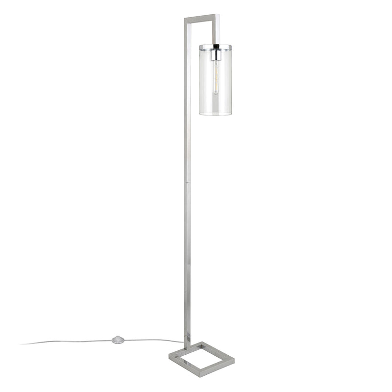 Home Outfitters 67" Nickel Reading Floor Lamp With Clear Transparent Glass Drum Shade