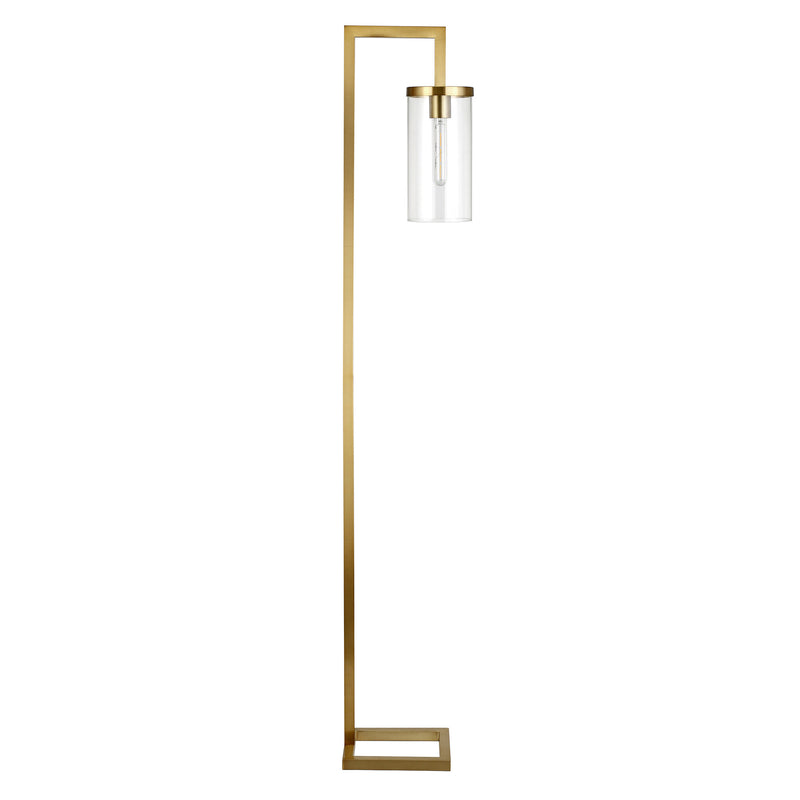 Home Outfitters 67" Brass Reading Floor Lamp With Clear Transparent Glass Drum Shade