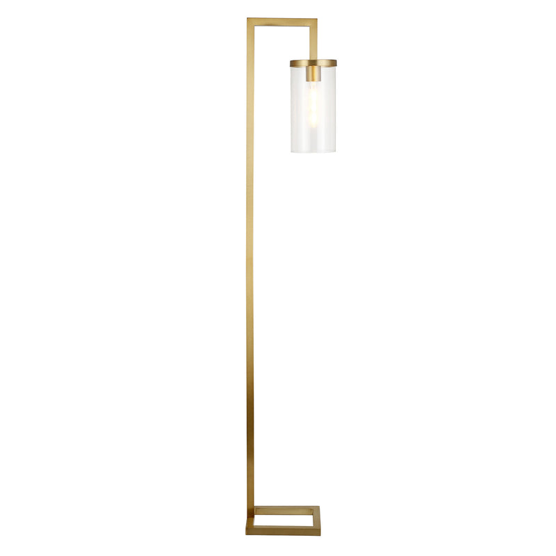 Home Outfitters 67" Brass Reading Floor Lamp With Clear Transparent Glass Drum Shade