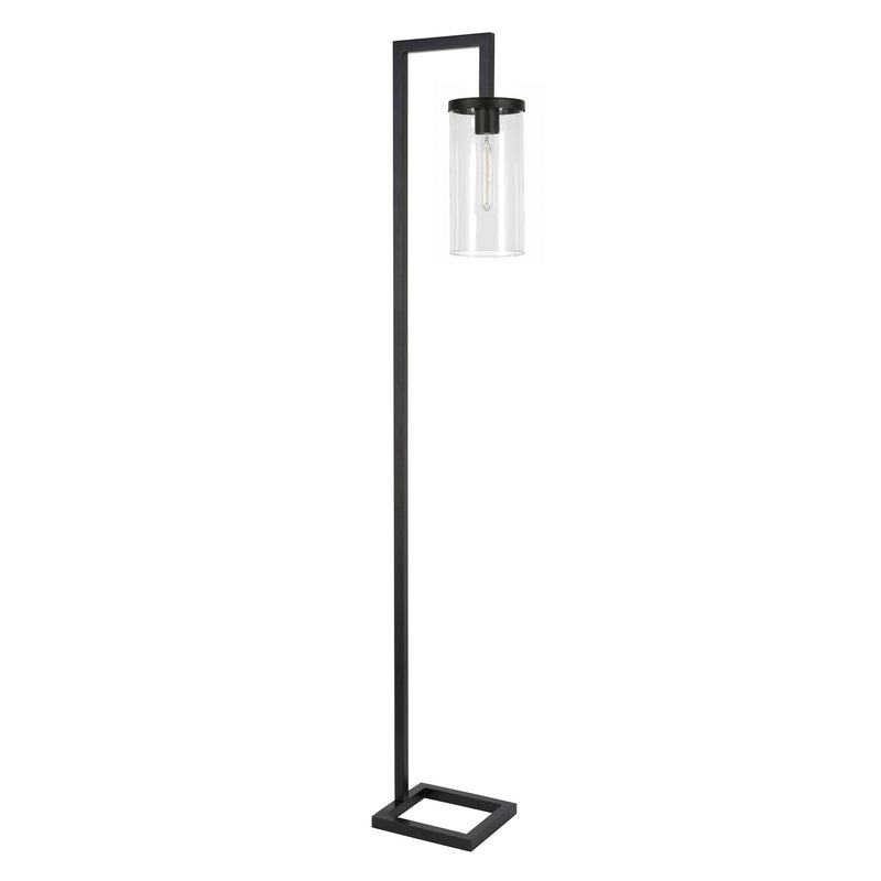 Home Outfitters 67" Black Reading Floor Lamp With Clear Transparent Glass Drum Shade