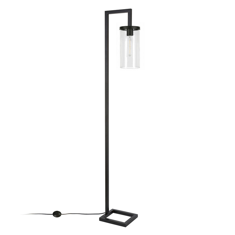 Home Outfitters 67" Black Reading Floor Lamp With Clear Transparent Glass Drum Shade