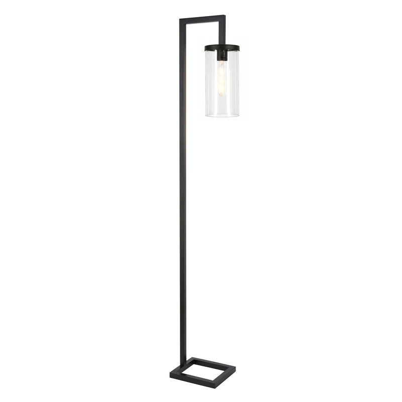 Home Outfitters 67" Black Reading Floor Lamp With Clear Transparent Glass Drum Shade