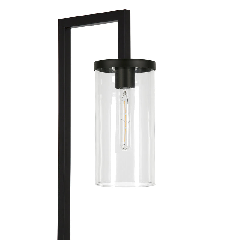 Home Outfitters 67" Black Reading Floor Lamp With Clear Transparent Glass Drum Shade