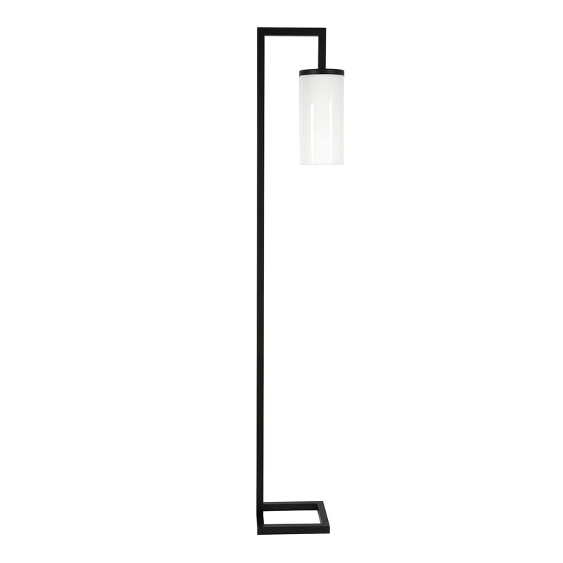 Home Outfitters 67" Black Reading Floor Lamp With White Frosted Glass Drum Shade