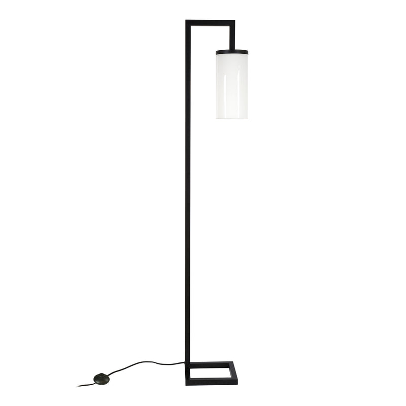 Home Outfitters 67" Black Reading Floor Lamp With White Frosted Glass Drum Shade