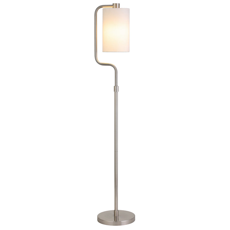 Home Outfitters 62" Nickel Reading Floor Lamp With White Frosted Glass Drum Shade