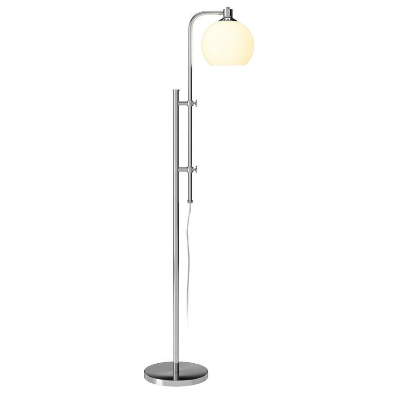 Home Outfitters 68" Nickel Adjustable Reading Floor Lamp With White Frosted Glass Globe Shade