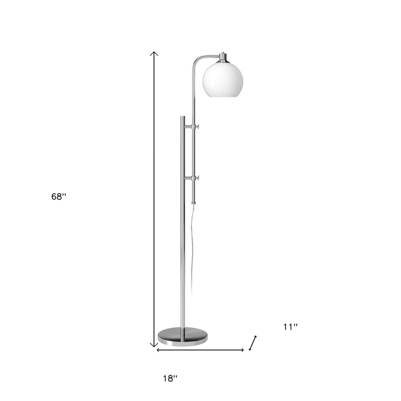 Home Outfitters 68" Nickel Adjustable Reading Floor Lamp With White Frosted Glass Globe Shade