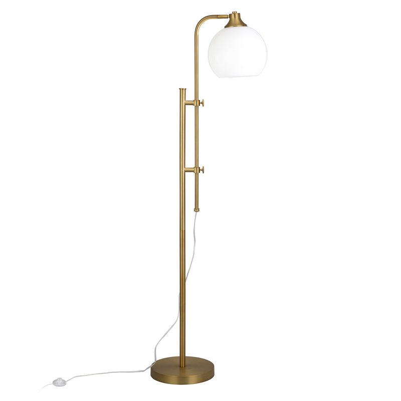 Home Outfitters 68" Brass Adjustable Reading Floor Lamp With White Frosted Glass Globe Shade