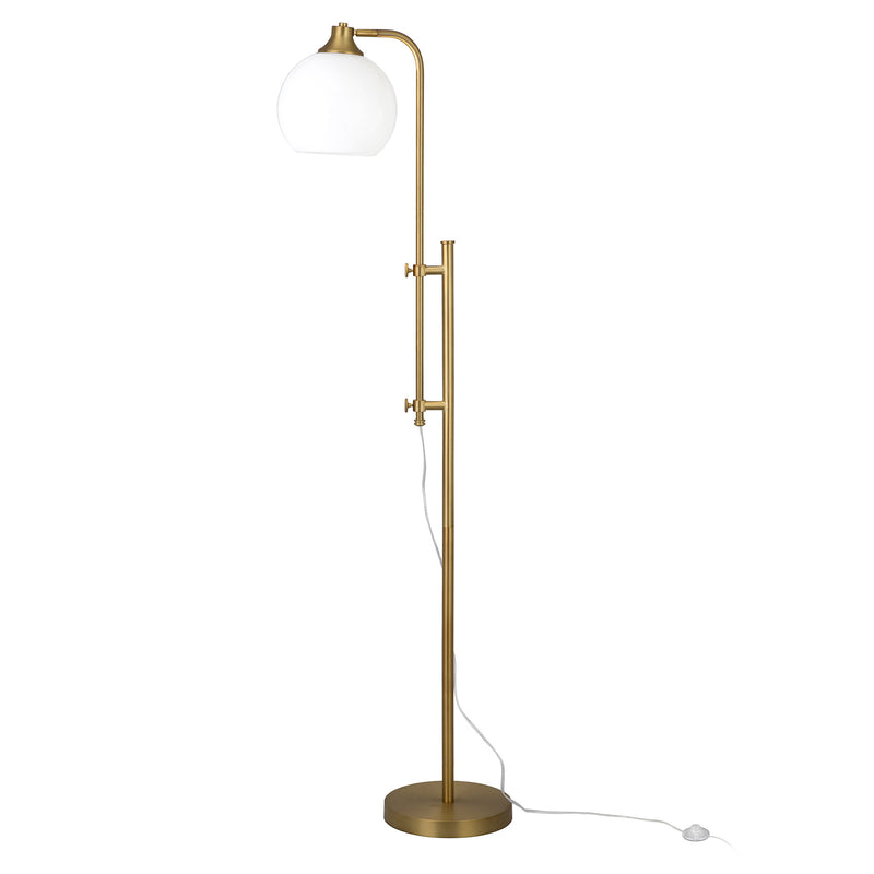 Home Outfitters 68" Brass Adjustable Reading Floor Lamp With White Frosted Glass Globe Shade