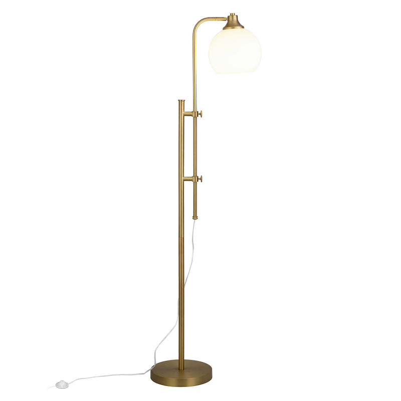 Home Outfitters 68" Brass Adjustable Reading Floor Lamp With White Frosted Glass Globe Shade