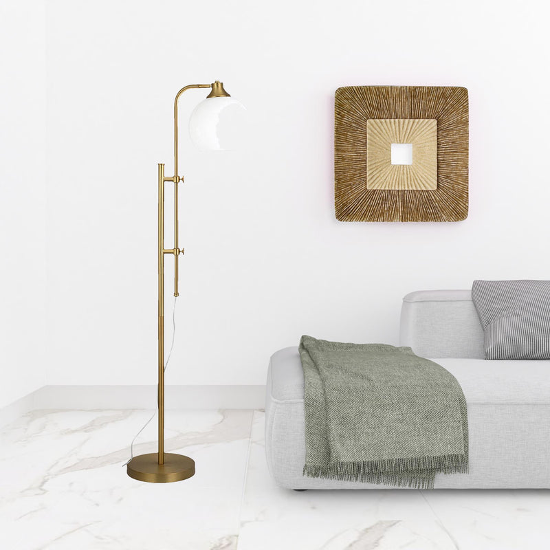 Home Outfitters 68" Brass Adjustable Reading Floor Lamp With White Frosted Glass Globe Shade