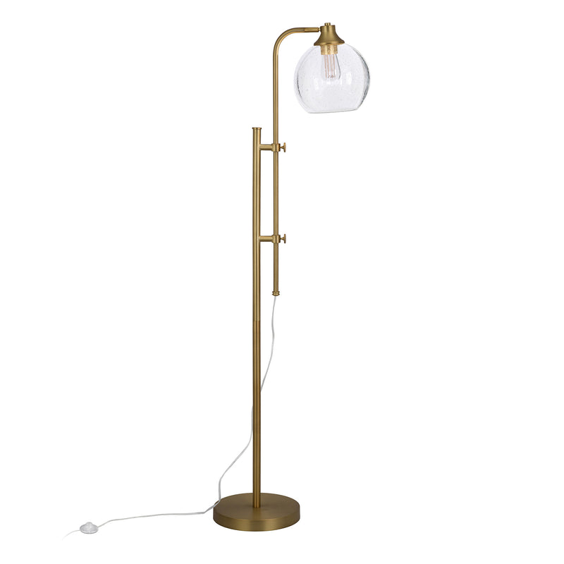 Home Outfitters 68" Brass Adjustable Reading Floor Lamp With Clear Seeded Glass Globe Shade