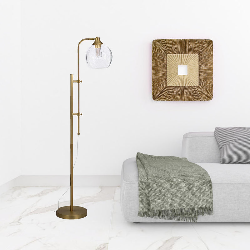 Home Outfitters 68" Brass Adjustable Reading Floor Lamp With Clear Seeded Glass Globe Shade