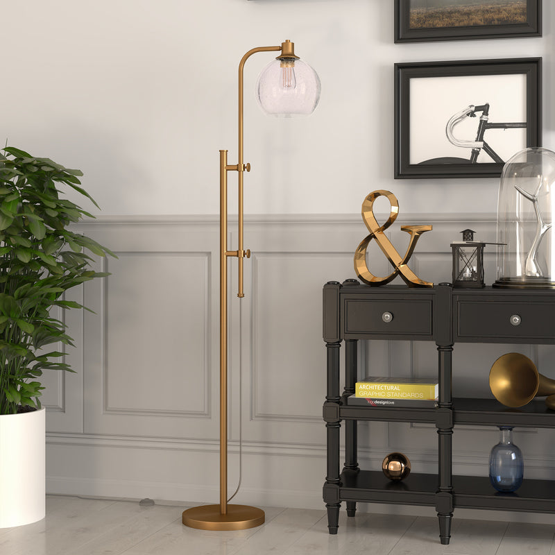 Home Outfitters 68" Brass Adjustable Reading Floor Lamp With Clear Seeded Glass Globe Shade